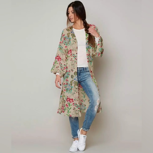 Free People Cream Floral Beaded Sequin Kimono Duster Women’s Size S - Picture 4 of 17